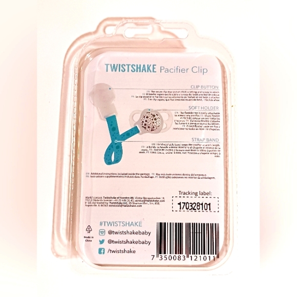 Twistshake of Sweden Pacifier Clip Aqua Polka Dots 0+ Months Flexible NEW - Picture 2 of 2